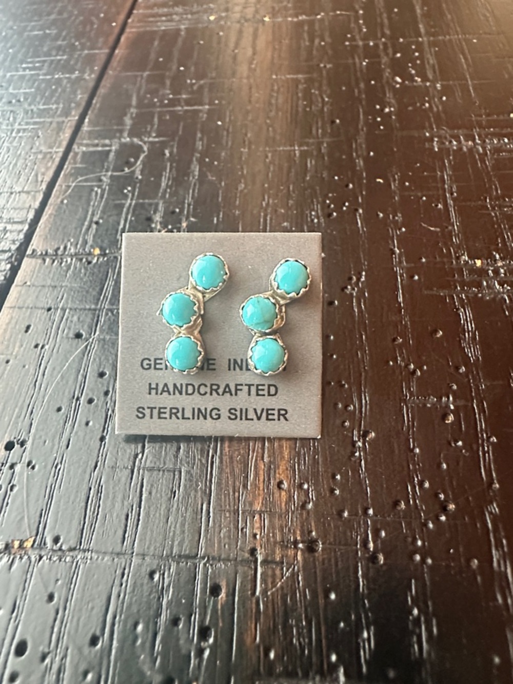 Navajo Sylvia Chee Turquoise & Sterling Silver Post Cluster Earrings